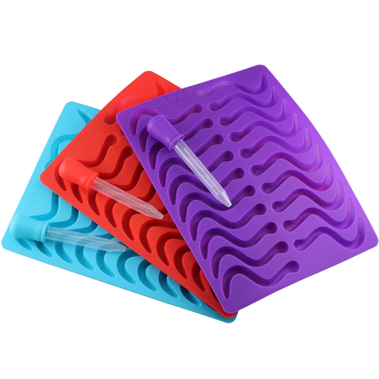 

Food Grade Snake Worms Shape Silicone Ice Tube Tray Mold With Dropper For Sugar Candy Jelly Molds Cake Decorating Tools, Red,blue,purple,green