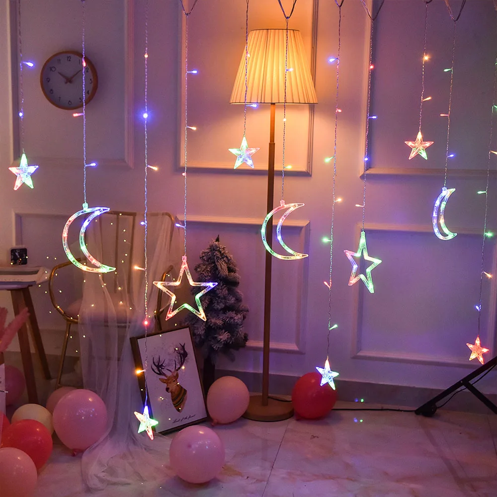 Moon Star Lamp LED Lamp String Ins Christmas Lights Decoration Holiday Lights Curtain Lamp Wedding Neon Lantern 220v fairy light