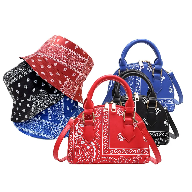 

2021 Fashion printing PU leather lady hat purse sets graffiti handbag for women, 3 colors