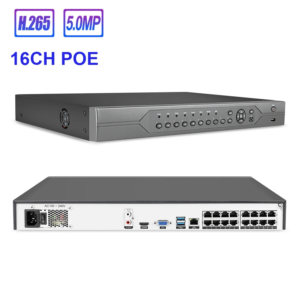 

H.265 48V IP Camera CCTV System P2P Play Back Network Xmeye 16CH 4k Ultra HD 5MP POE NVR Video Recorder