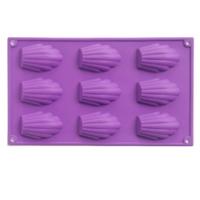 

Heat resistant 9-grid fancy silicone madeleine cake mold for chiffon baking muffin and bakeware, Purple/orange