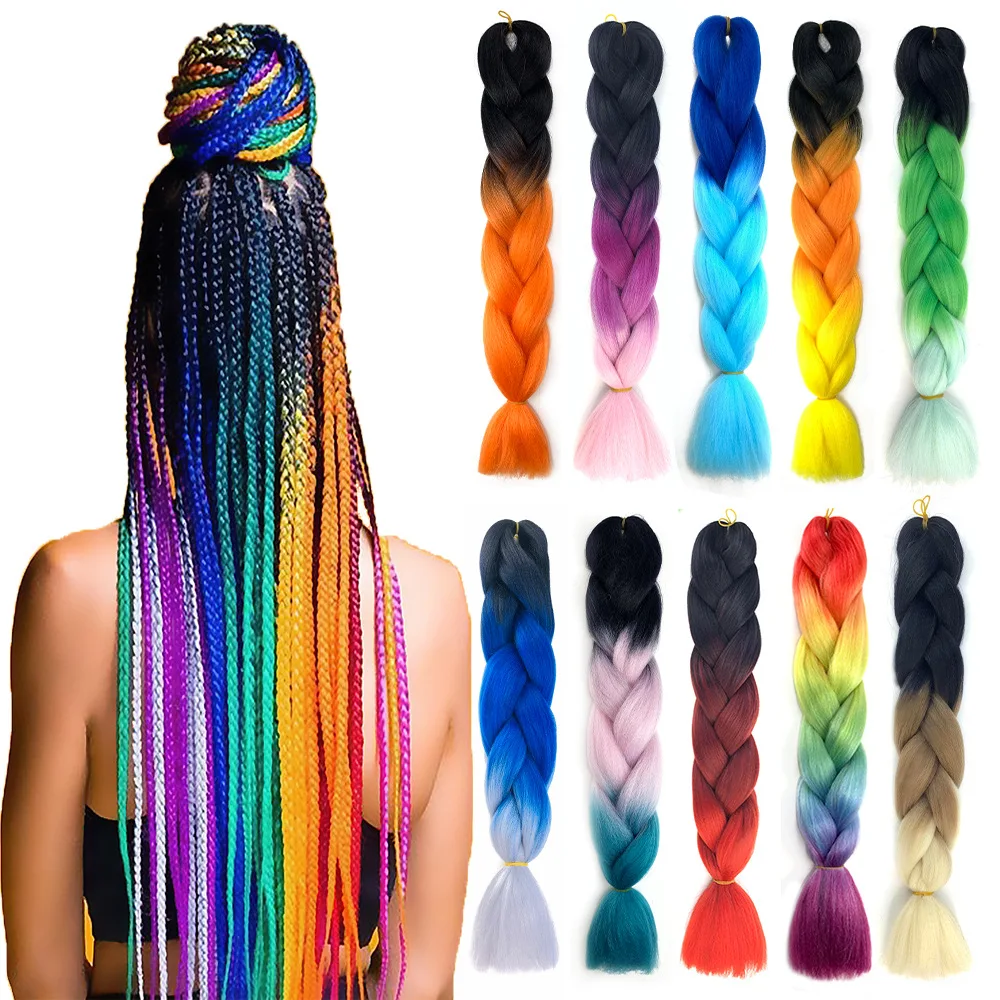 

Xpression Yaki Braiding Hair Jumbo Pre Stretched 2 Tone Ombre Twists Hair Extension For Braids, Two color