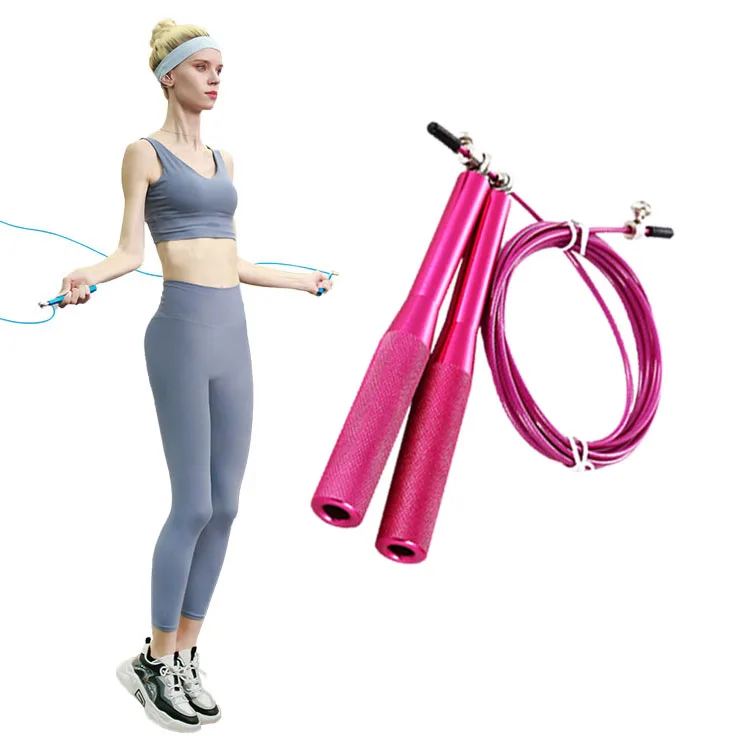 

Professional customization Aluminum Wire black wire pp handles jump rope skip rope with bag pink jump rope, Black or more