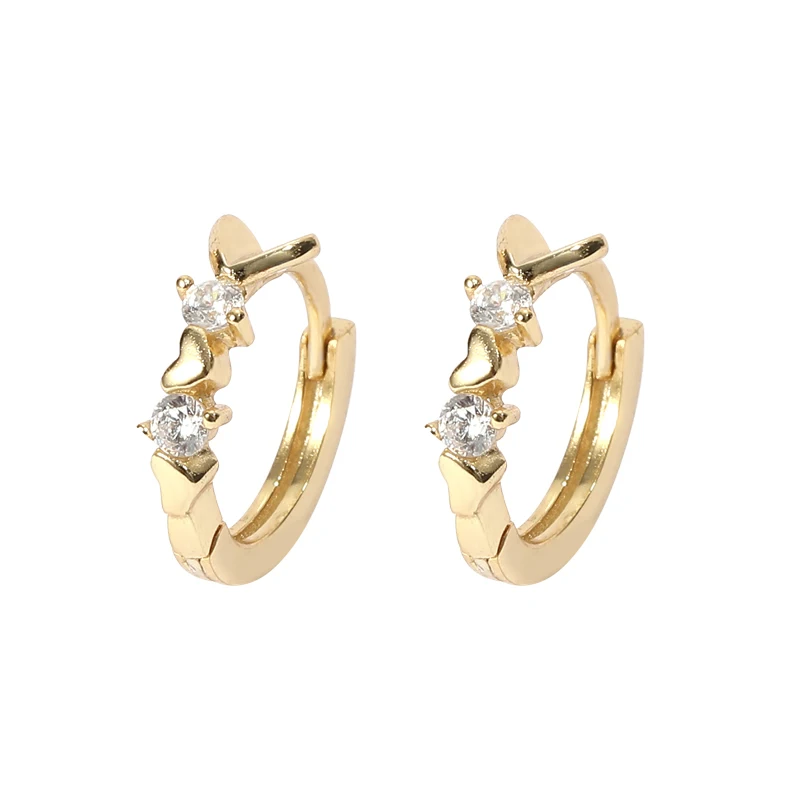 Fashion Earrings Gold Plated 925 Sterling Silver Tiny Heart Zircon Small Hoop Earrings Gold