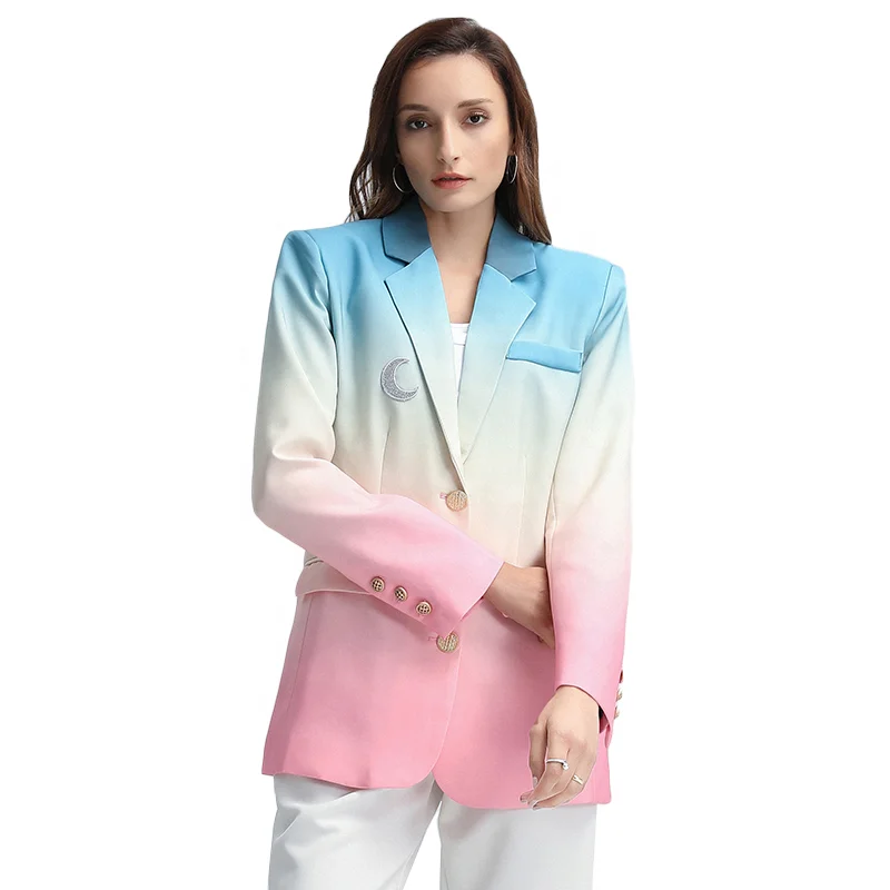 

CHICEVER Fashion Blazer For Women Notched Long Sleeve Patchwork Embroidery Hit Color Casual