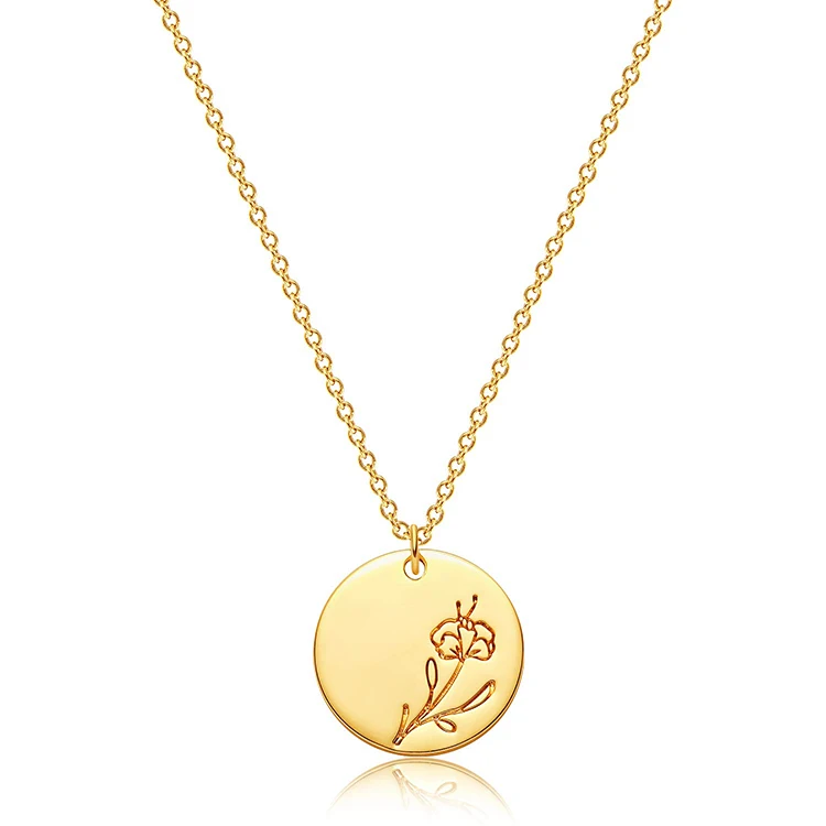 

Best selling birthday flower December round coin necklace plating 14k gold stainless steel clavicle chain