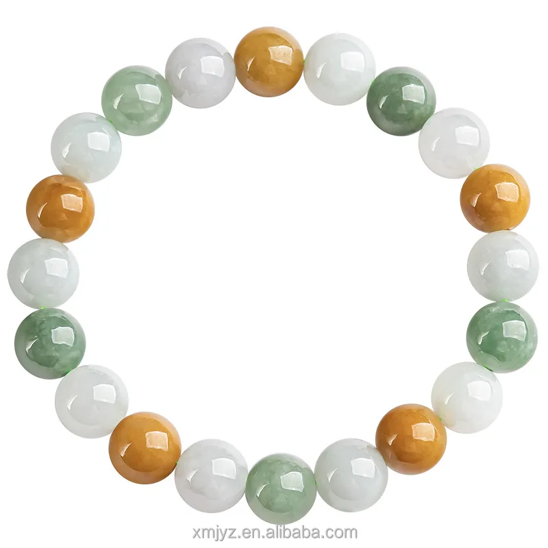 

Certified Grade A Natural Myanmar Jadeite 10Mm SANCAI Bracelet Waxy Jade Bracelet Women's Bracelet Four-Party Jade