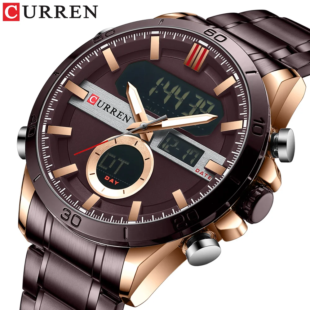 

Curren 8384 Military Mens Analog Digital Watch Stainless Steel LED Waterproof Curren Watches 2021
