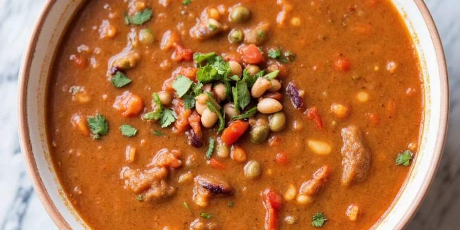 Homemade veg soup with beans ready to serve