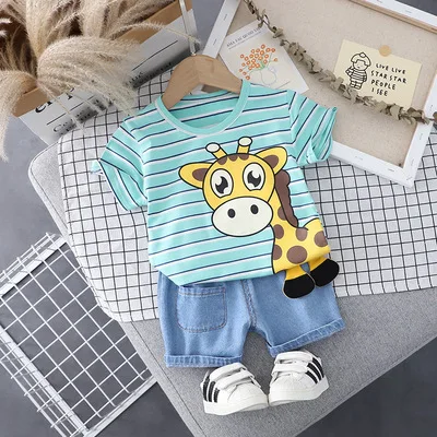 

Children's Clothing Boys Cartoon Striped Short-sleeved Two-piece Summer New Style Baby Clothes Gift Set