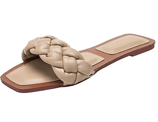 

2021 platform designer sandales Womens Square Open Toe Flat Sandals Slip On Mule Slides Braided Strap Slipper, Black