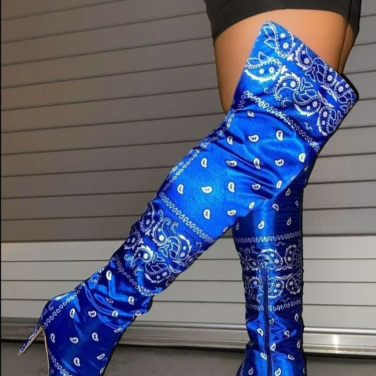 

Hot style fashion bandana Silk thigh high heel women boots With bag shoes long boots women women's boots style of 2020, Blue,red,bkack