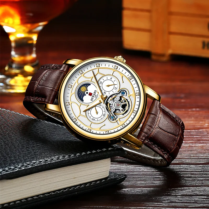 

Reward China male auto mechanical watch manufacturer Custom logo men luxury automatic watch moon phase chronograph watch