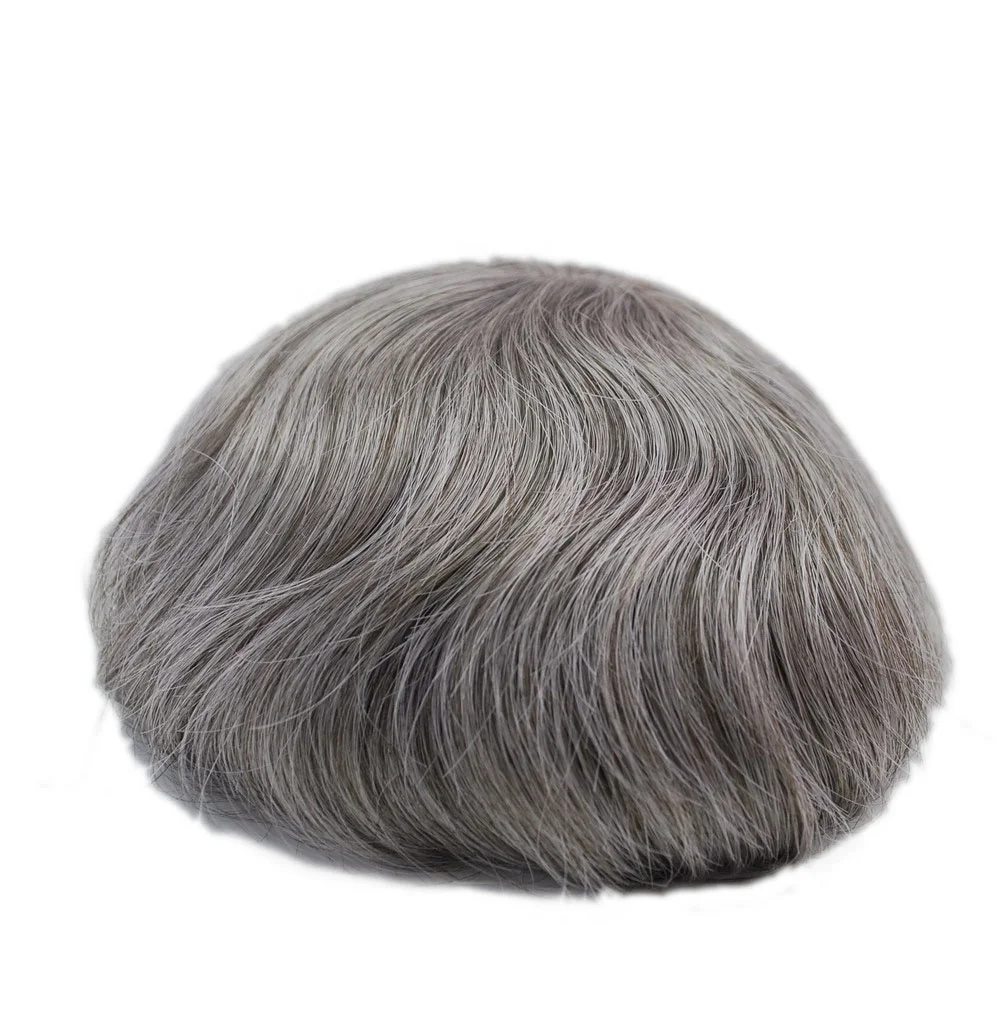 

Gray Toupee for Men Human hair 3# with 60% synthetic Grey All Skin prosthesis