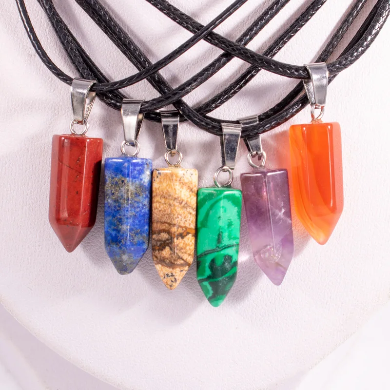 

Creative explosion natural stone crystal hexagonal column pendant bullet single head necklace jewelry