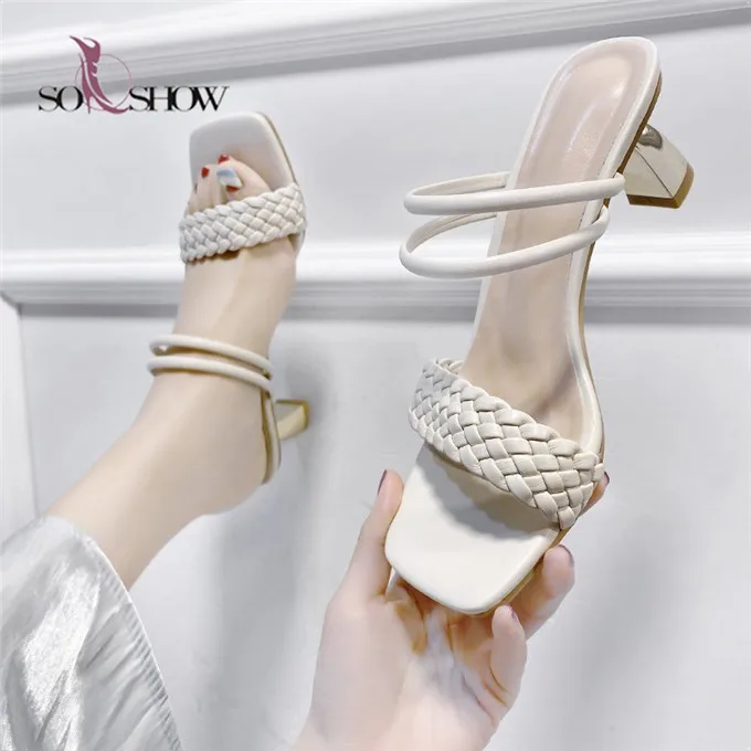 

Hot Sale Custom Wholesale Metal Heel Ladies Shoes Pumps Woven Slippers For Women