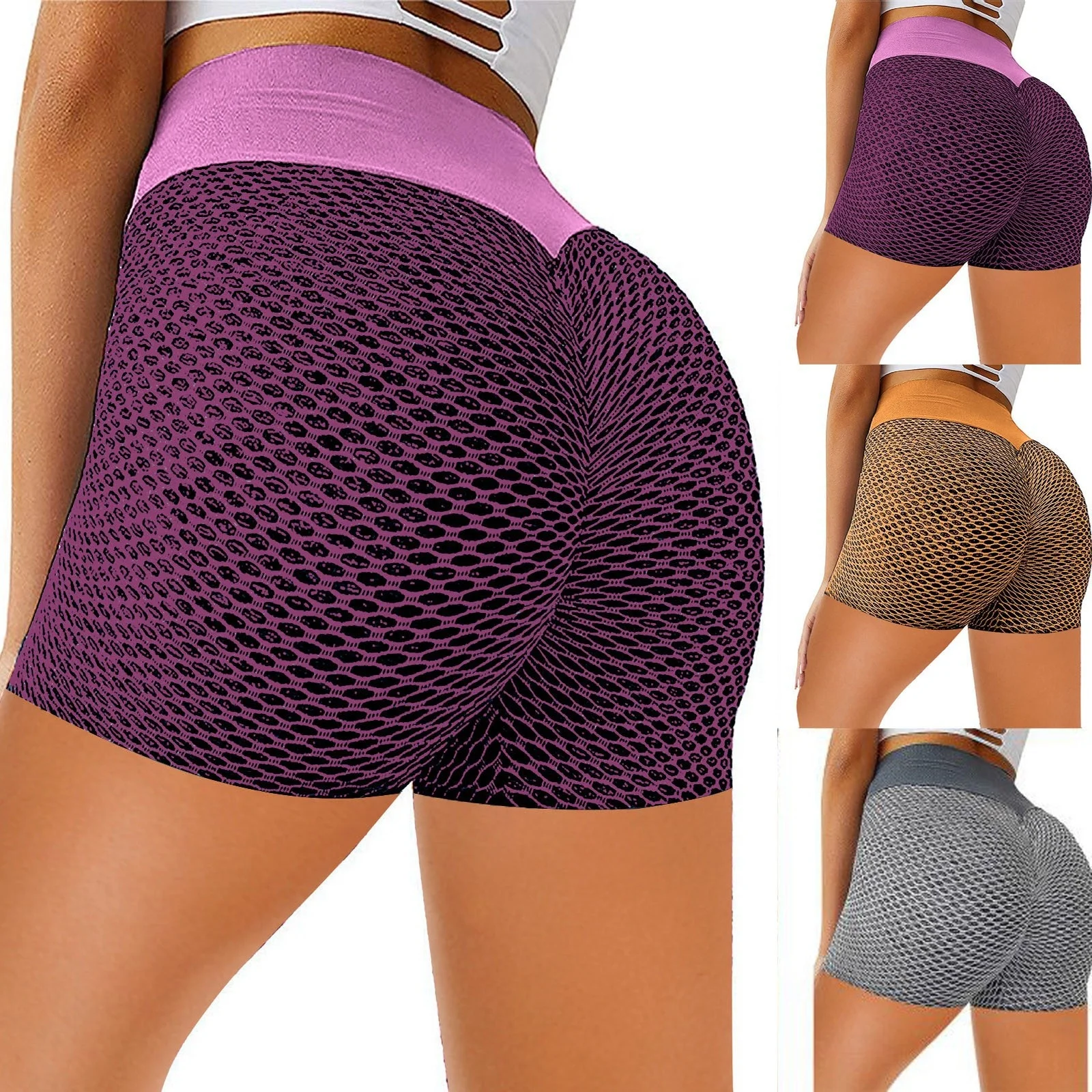 

QC-QQ030 Summer womens high waist scrunch butt honeycomb jacquard 2021sports and gym ladies short yoga shorts