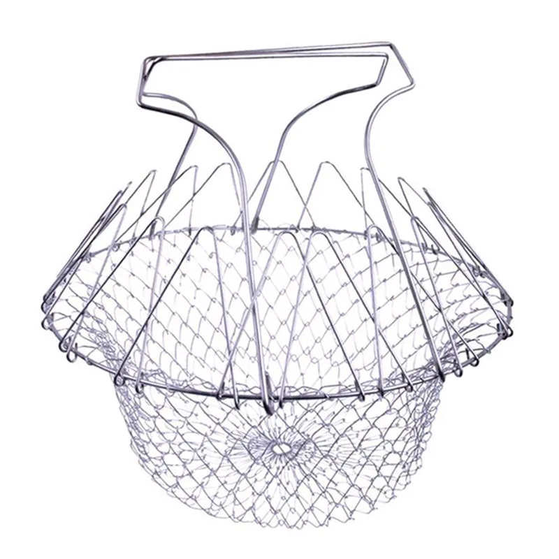 

Z441 Kitchen Fry Chef Basket Foldable Rinse Strain Deep Super Food Vegetable Rinse Mesh Basket Strainer Net