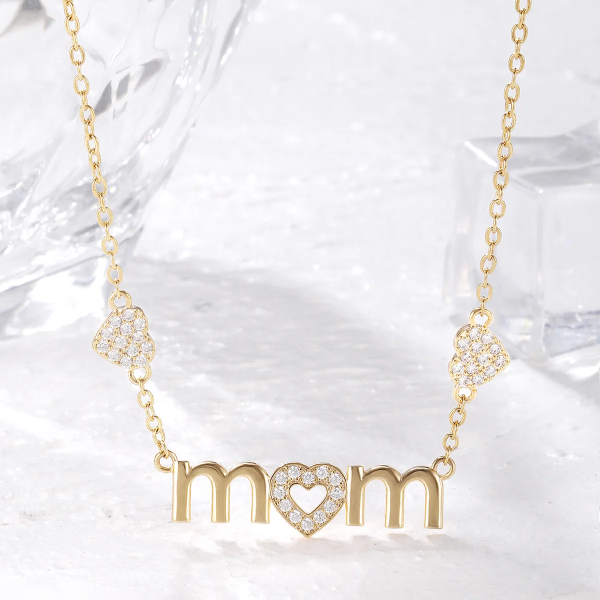 

Hot Sales MAMA Zircon Heart Necklace 18K PVD Gold Plated Jewelry Mother's Day Gift Mom Necklace, Gold /silver/rose red
