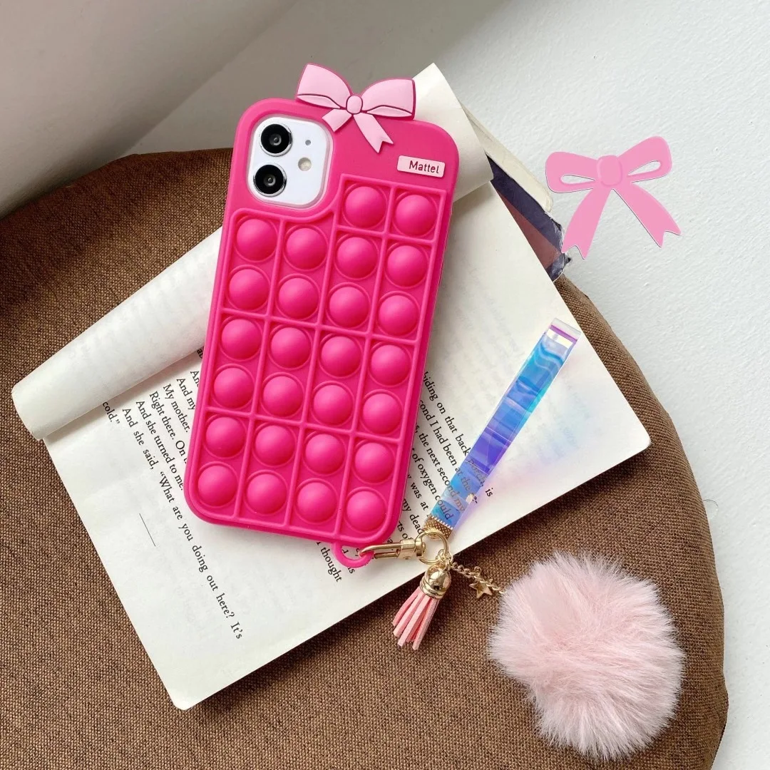 

For Barbie girl Phone Case Silicone Soft Cover Push Bubble Fidget Toy For phone 11 Pro with chain