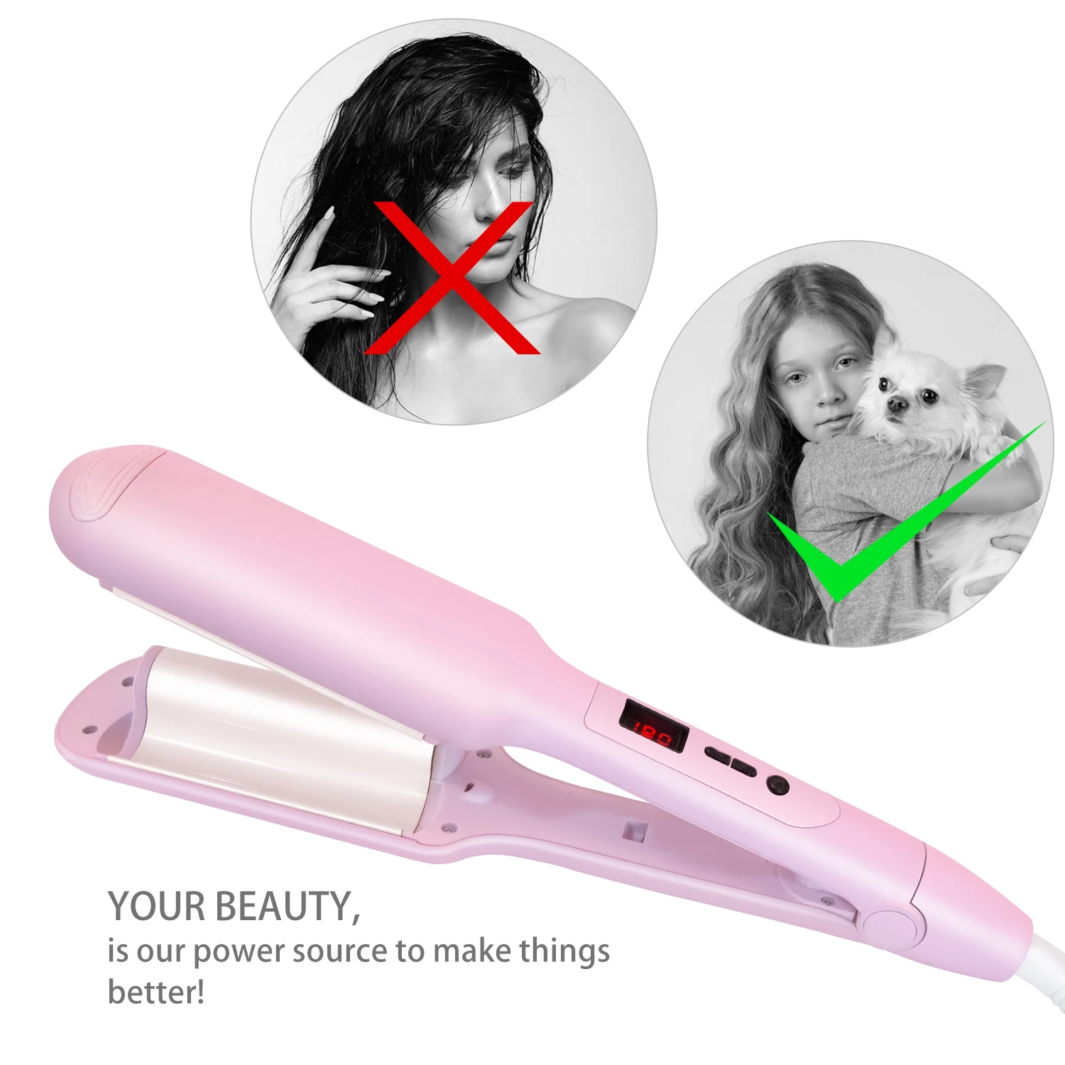 

Private Label Ceramic Curler Hot Beauty Hair Curler Bar Popular Curling Iron Hair Crimper Curling Wand Set big wave hair curler, Black+gold,pink