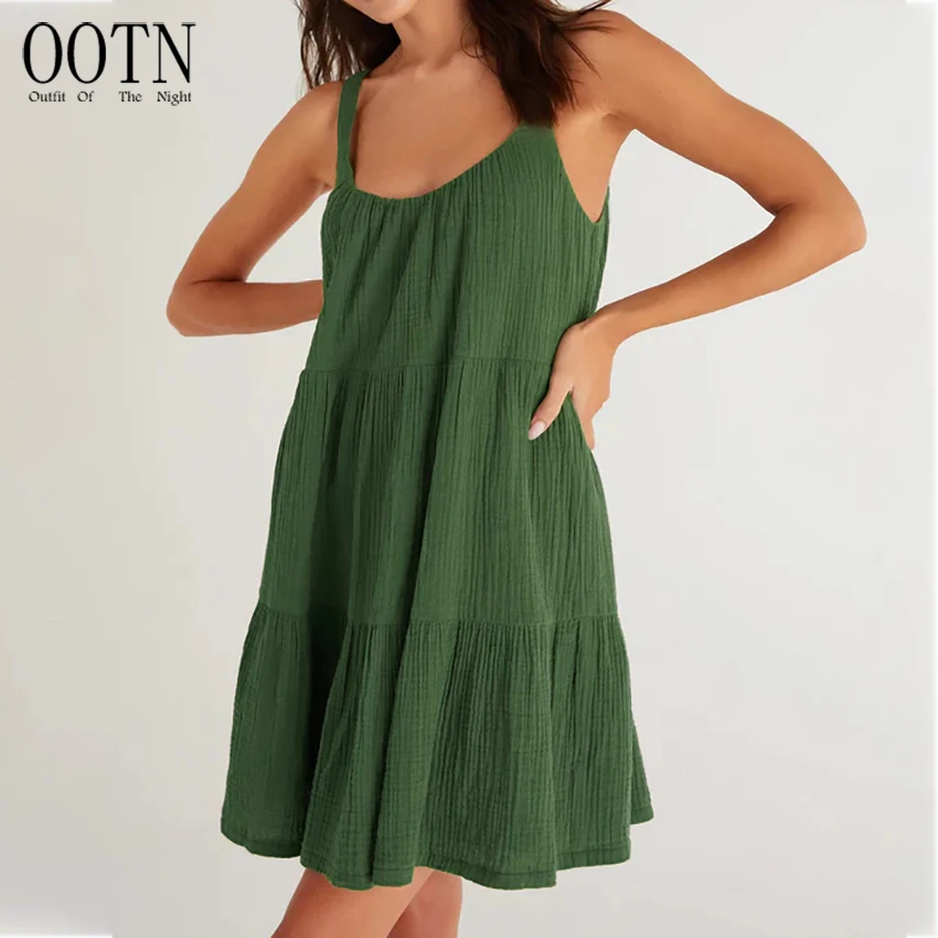 

OOTN Female Summer Casual Woman Dresses Solid Backless Homewear Loose Night Dress Women Cotton Sleeveless O Neck Sleepwear