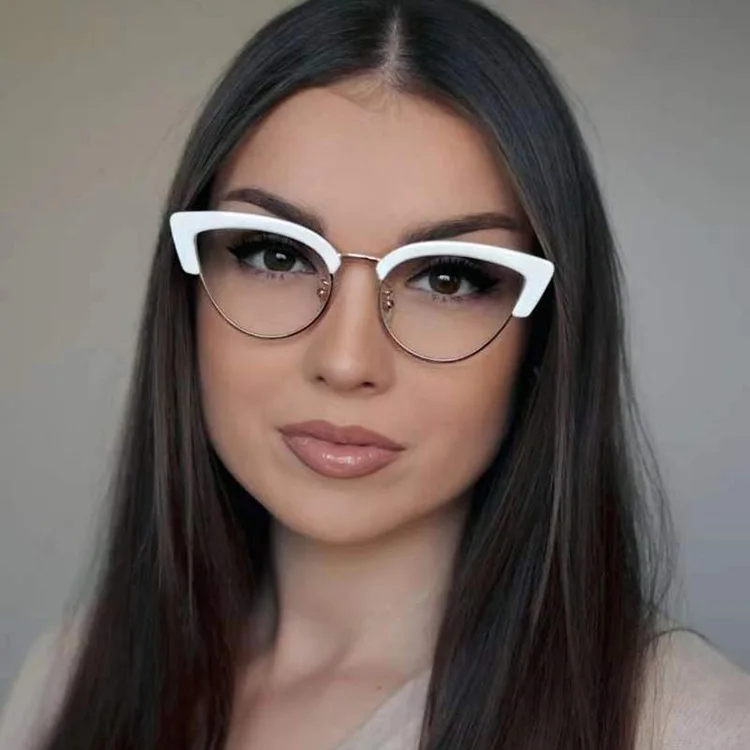 

DL Glasses fashion anti-blue light glasses half frame metal cat eye Ladies colorful spectacle eyeglasses Optical Eyewear 2022