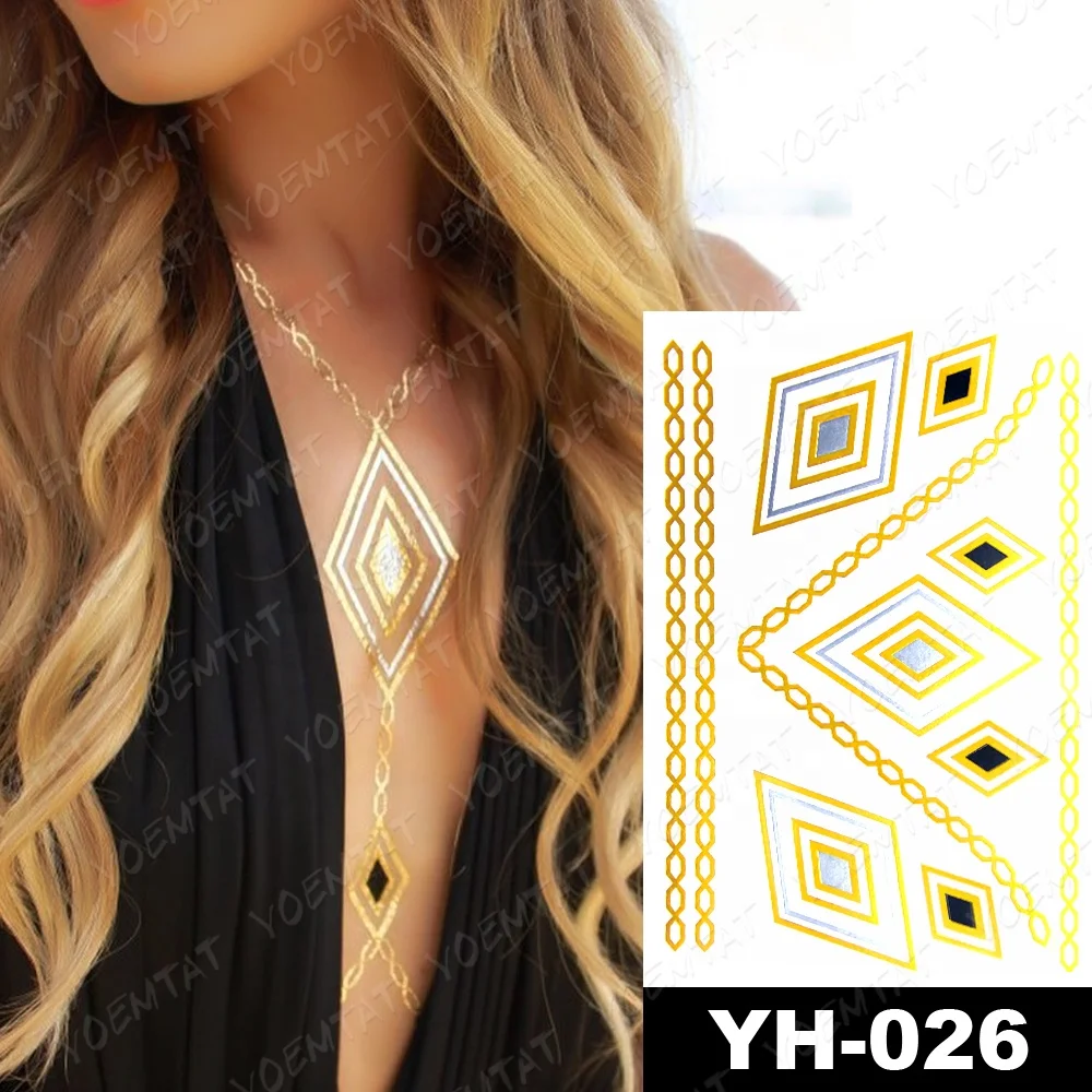 

Free shipping modern Gold Silver Metallic Waterproof Tattoo Sticker women, Cmyk