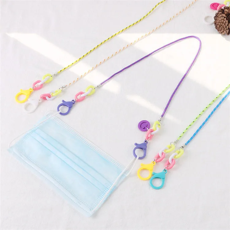 

Hot Sale Kids Cute Anti-Lost String Cord With Smile Face Charm Masking Chains Colorful Masking Rope Holder, Multi color