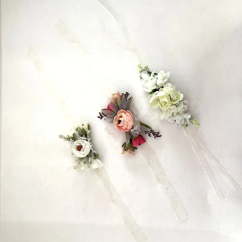 

Bride Bridesmaid hand flower band Wedding Prom Sisters floral wrist band artificial flower bracelets, As picture
