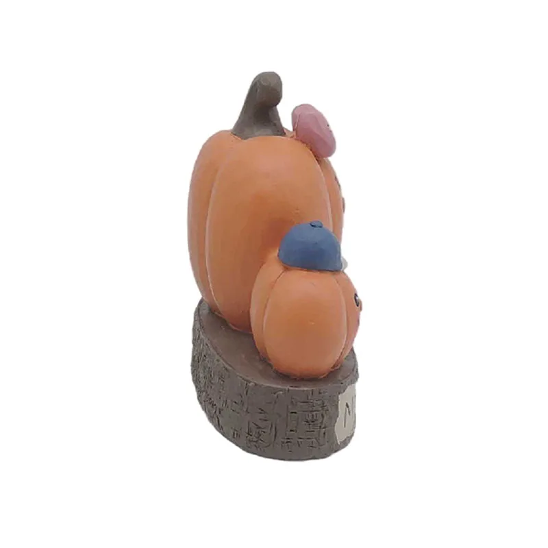 Thanksgiving Pumpkins Mother With Bow Tie And Son On Wooden Stakes Resin Pumpkin Decoration