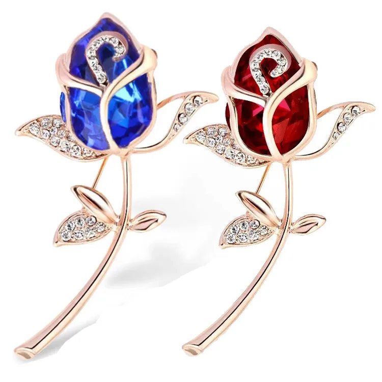 

Wholesale Luxurious colorful gemstones rose flower brooches gift brooches for girl friend