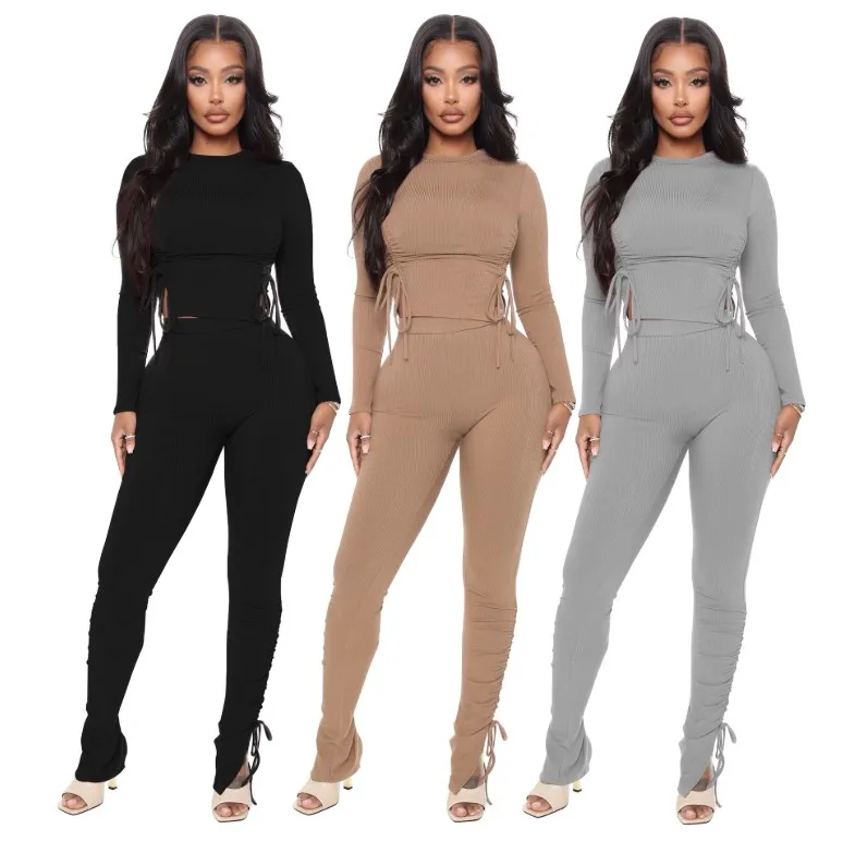 

winter 2021 fall solid color strappy two piece yoga 2 piece bodycon set jogger sweatsuit cheap girl short sexy