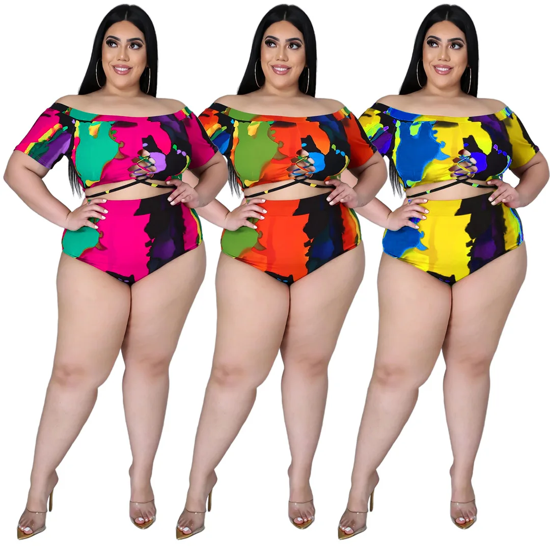 

KX-AP7015 Best selling high quality summer sexy print bandage off shoulder suits plus size swimwear