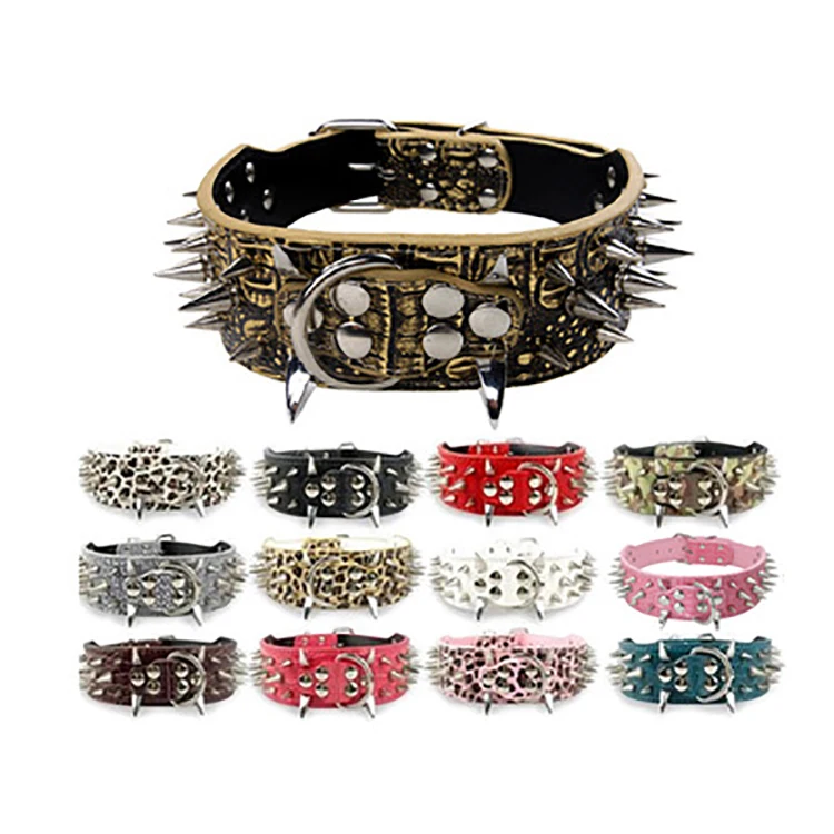 

Adjustable Leather Pet Dog Collar Rivet Chain Large Spike Dog Leather Collar, Picture