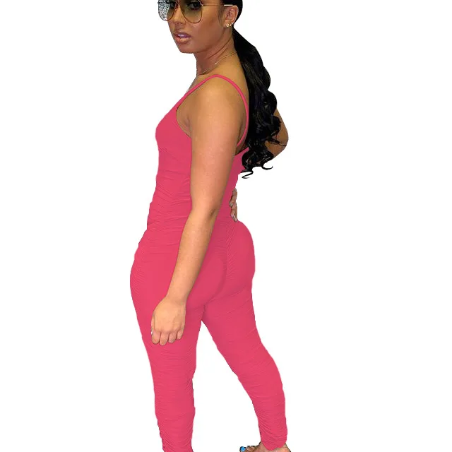 

New product ideas 2021 Summer Style spaghetti strap Stacked pleated jumpsuit one piece fitness Overall Boydcon bodysuits, Picture shows