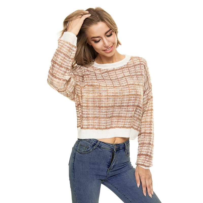 

In-stock knit custom short women's sweaters fashionable loose pullover sweater, Pink,orange,red,black,gry,blue