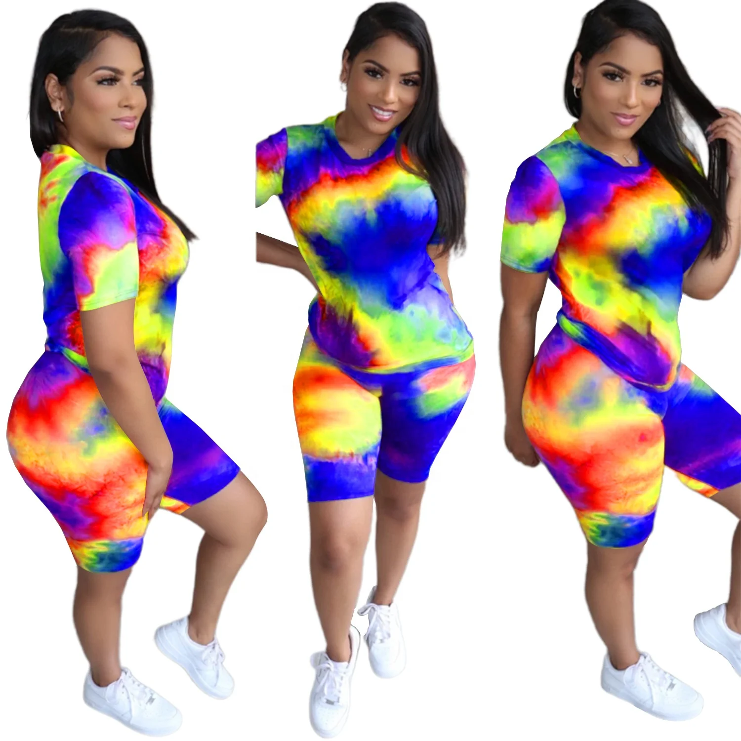 

Custom Wholesale Sexy Contrast Stitching Tie Dye 2022 New Arrivals Women Short Sets