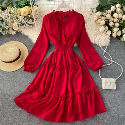

Newest women fashion v neck long sleeve chiffon maxi dress