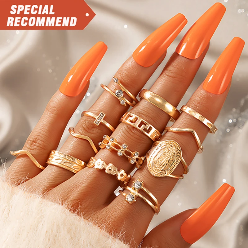 

2022 Sell like hot cakes Rings suit Fashion Ladies Wholesale Ladies Knuckle gem Gold Plated Finger Rings Set Women Jewelry
