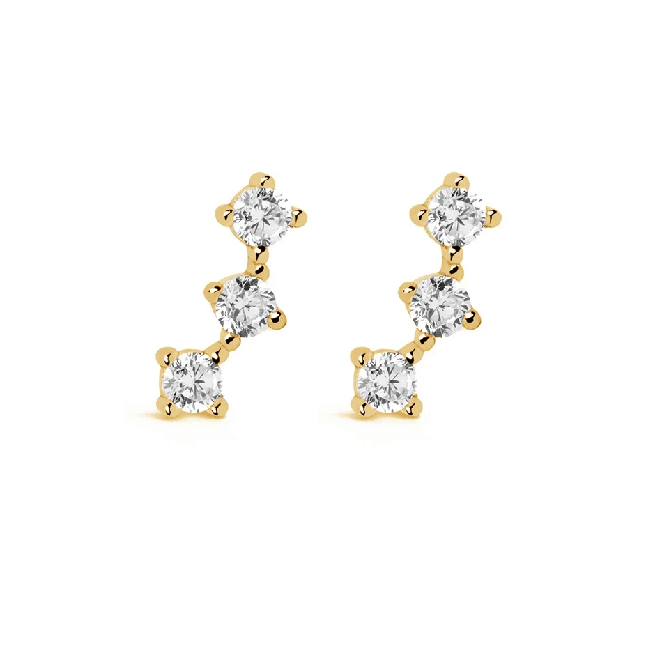 

factory jewelry wholesale 18k gold plated fine earrings 925 sterling silver triple spark gold stud earrings