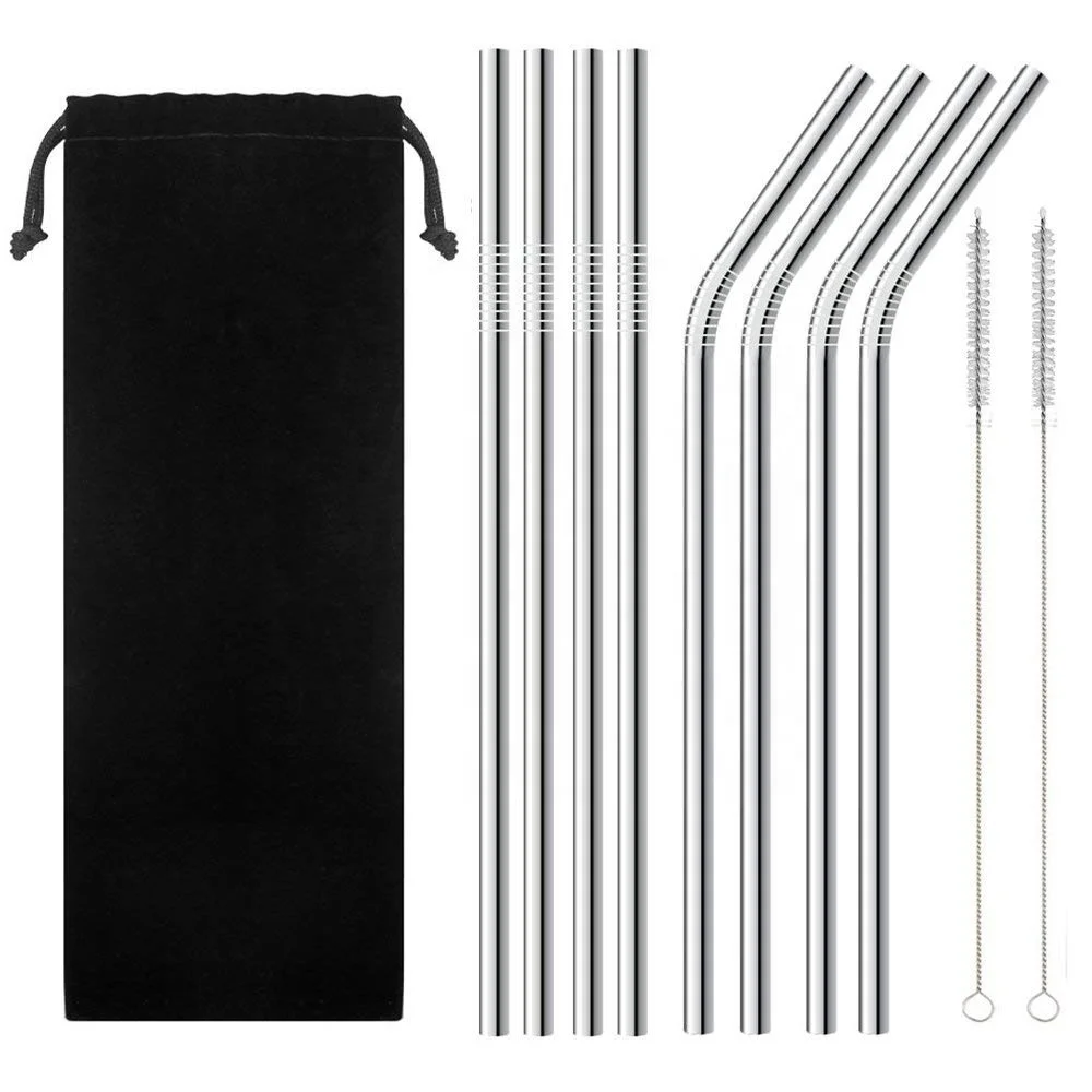 

Gift Box Bag Pouch With Logo Reusable Stainless Steel Drinking Straw For Bar Family Wedding Party Restaurant