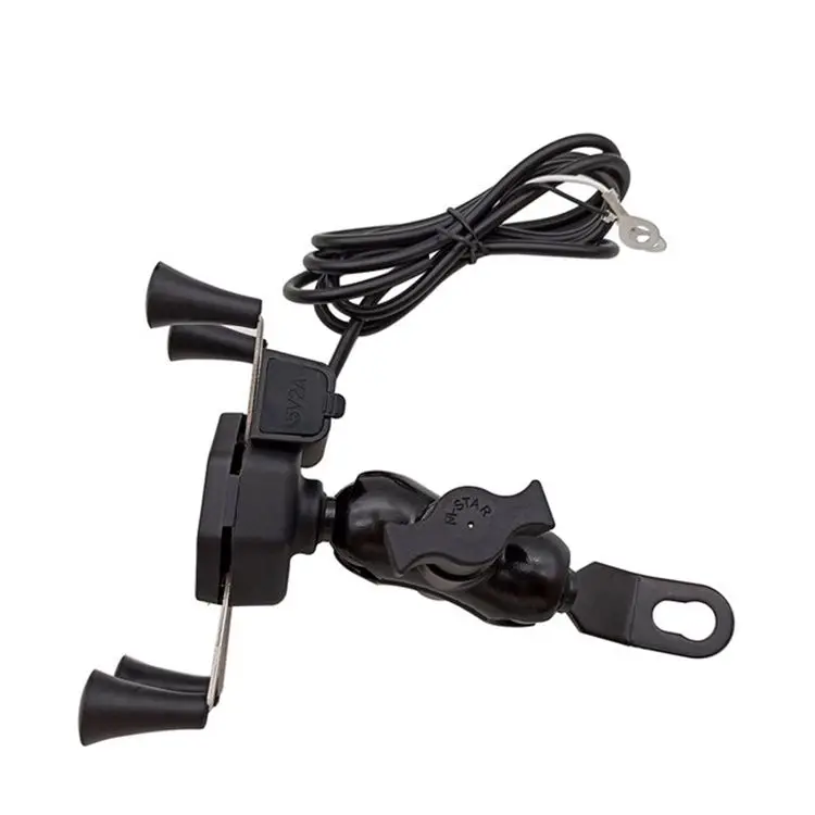 

Factory wholesale mobile phone holder for motorbike 360 rotation phone motorcycle charging bracket holder with usb, Black