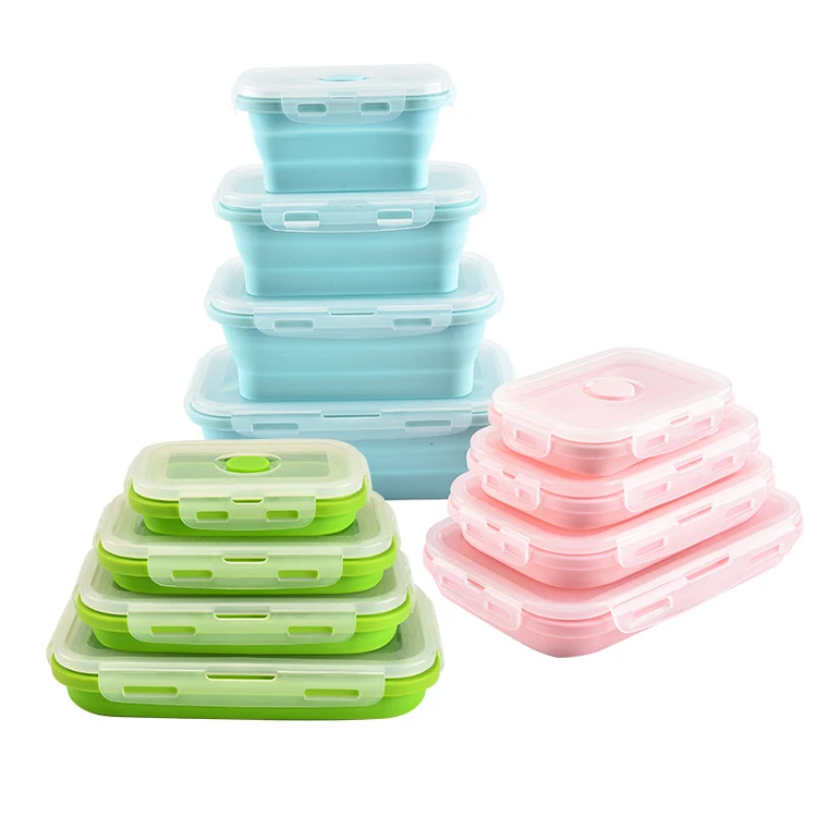 

4 Piece Set Wholesale Food Storage Portable Collapsible Silicone Foldable Lunch Box