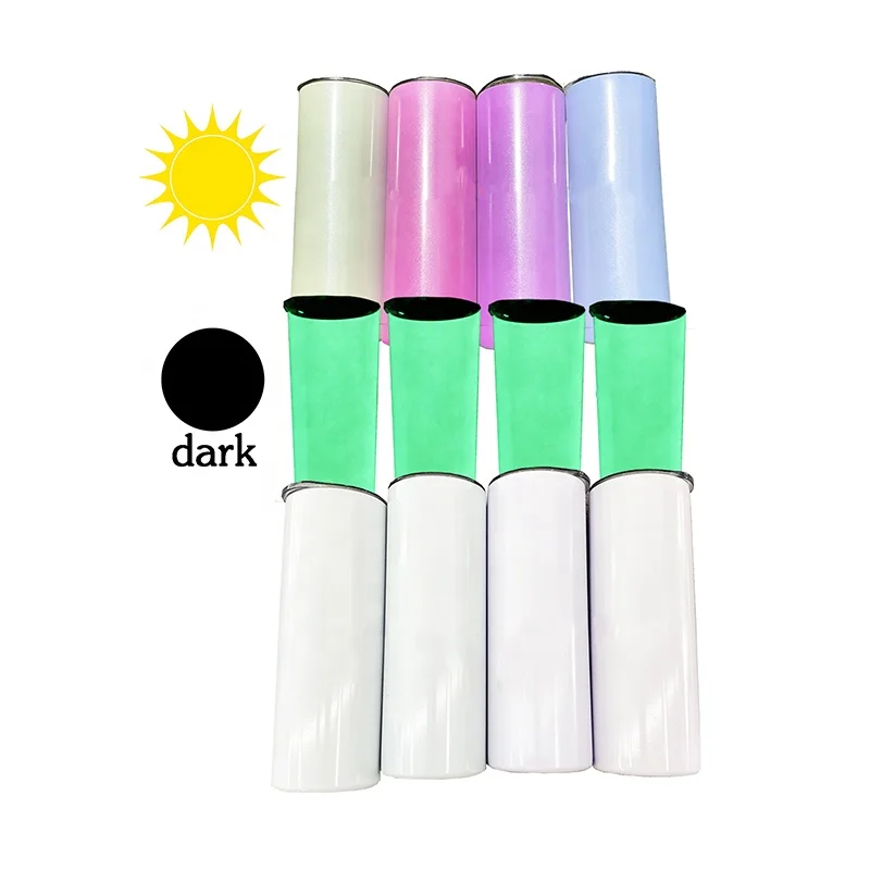 

White sublimation 20oz stainless steel Uv Color Changing And Glow In The Dark Tumblers uv changing glow in the dark tumble, Customized color for glow in dark and uv color changing tumbler