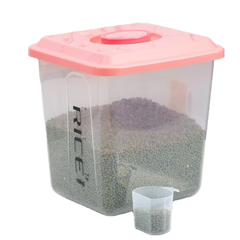 

15KG Household Kitchen Plastic Sealed Rice Bean Grain Storage Container, Transparent