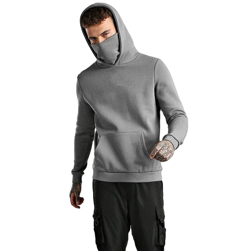 

New Gray Hoodies Men Masked Cotton Fashion Oversized Hoodies Sports solid Long Sleeve custom hoodie men 100% cotton, Customized color