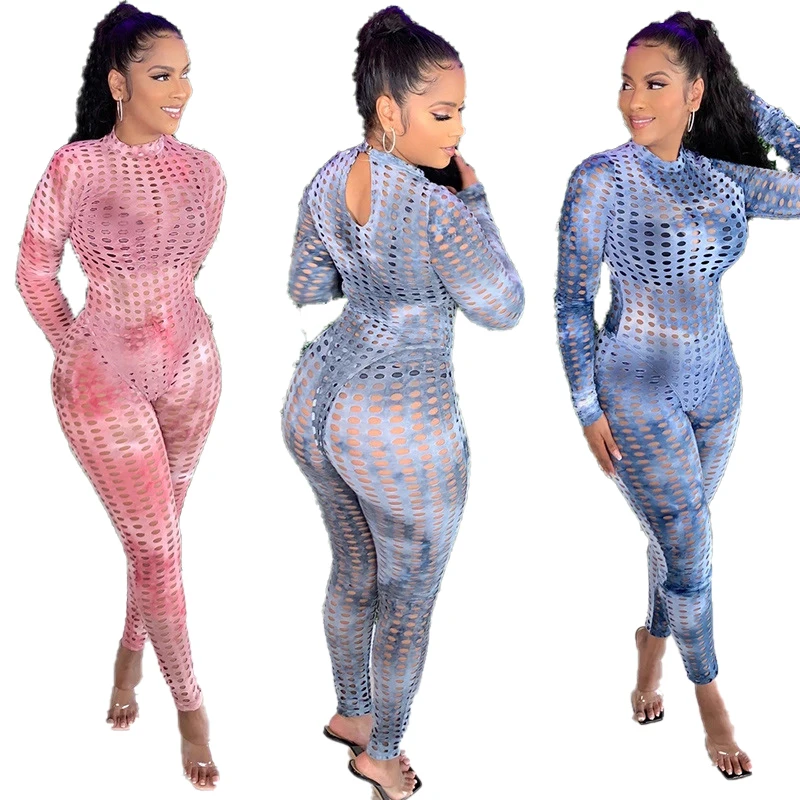 

2020 women's two-piece outfits skinny sets womens clothing two piece hollow out women tie dye matching sets