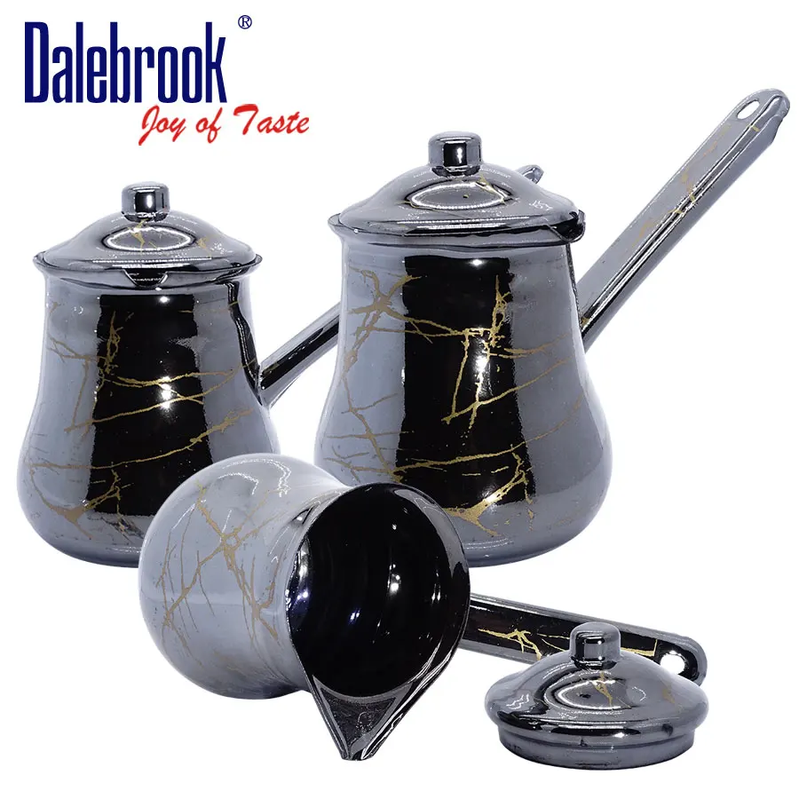 
Dalebrook Turkish Coffee Pot Arabic Greek Cezve Ibrik New Fashion Black Marble Enamel Ceramic Coffee Mug Warmer Tea Milk Pot Set 