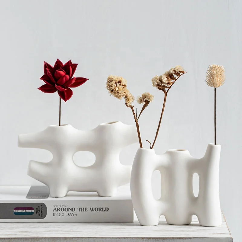 White Ceramic Hydroponic Flower Abstract Fence Shape Creative Decorative Vase